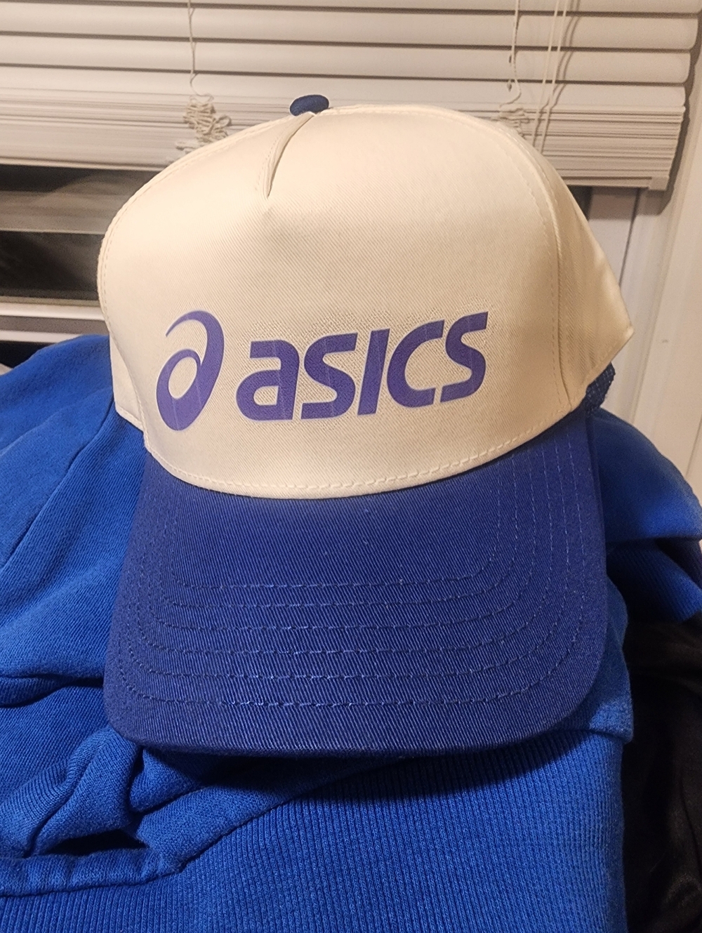 ASICS Cream and Blue Logo Trucker Hat